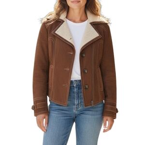 GUESS Leather Western Sherpa Teddy Lined Button Front Moto Rancher Jacket Size M